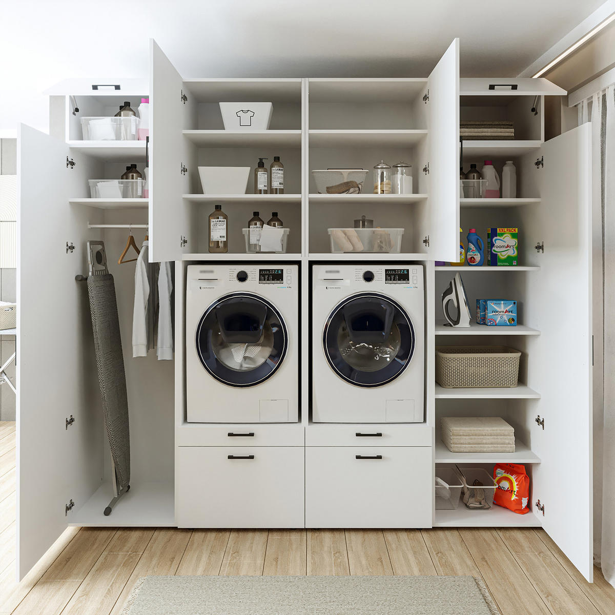 WASCHMASCHINENSCHRANK Serie 2 254cm Breit, 240cm Hoch - Weiß, Holzwerkstoff (254/240/67cm)