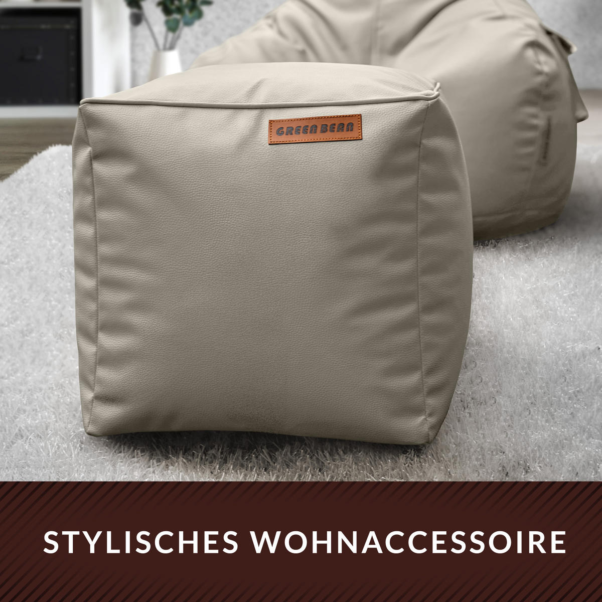 INDOOR HOCKER Cube eckig Kunstleder - Hellbraun, Textil (40/40/40cm) - Green Bean