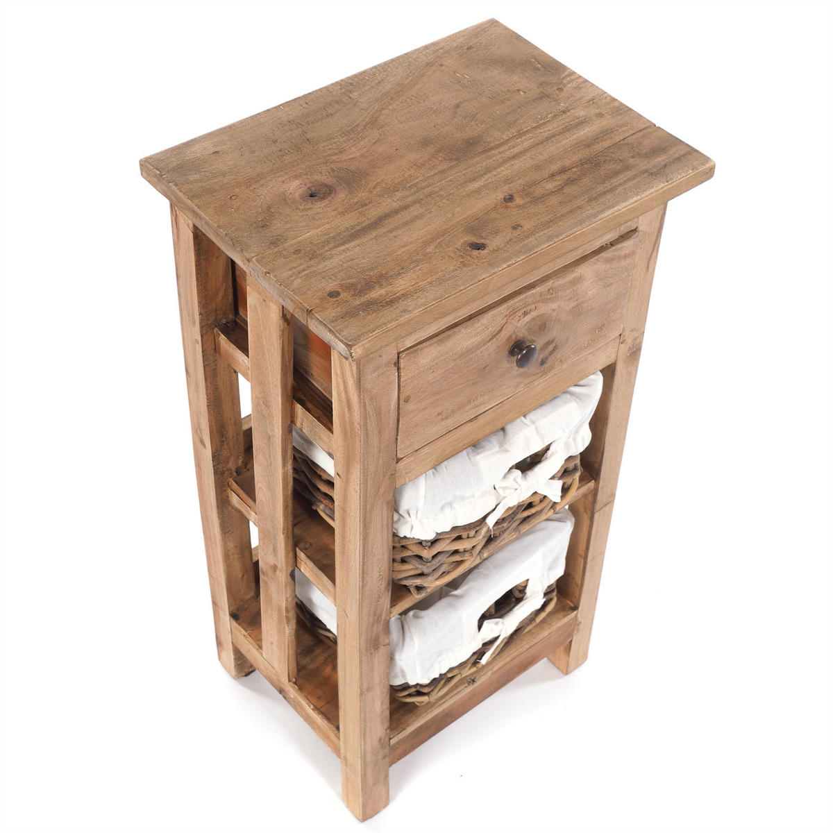 TELEFONTISCH RATTAN 70 mit 2 Rattan-Körben und Schublade, Mahagoni massiv 01 natur-vintage - Naturfarben, Holz (28/38/70cm) - DESIGN DELIGHTS