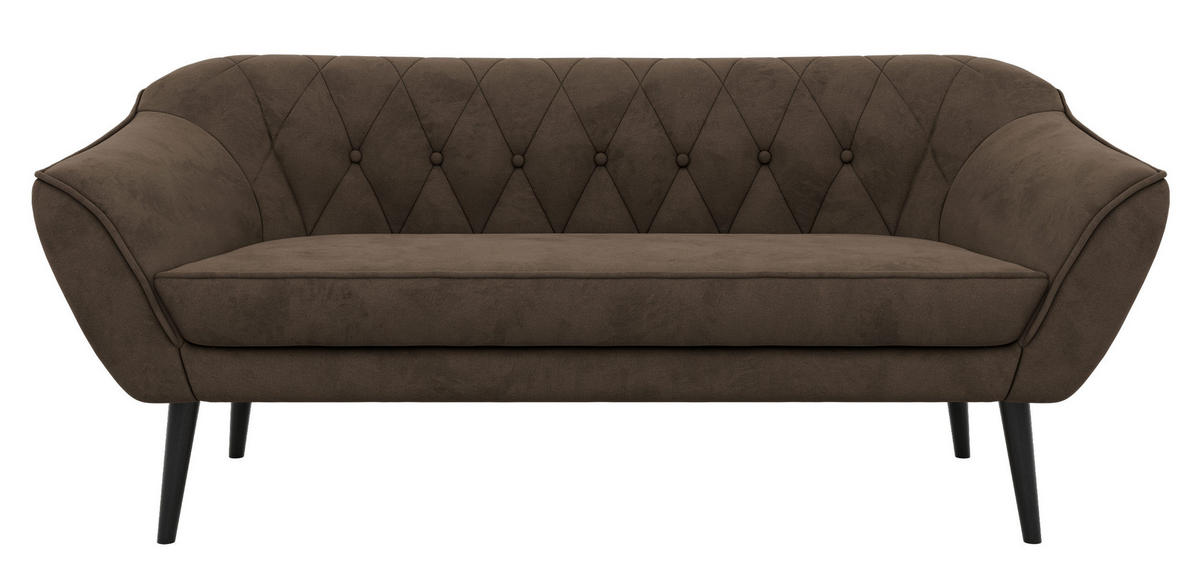 TŘÍMÍSTNÁ POHOVKA PIRS 3 - Hnědá Samet - Černé nohy - tmavě hnědá/černá, kompozitní dřevo/textil (180/75/74cm) - MKS