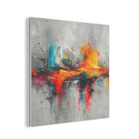 AKUSTIKPANEEL Moderne Kunst - Orange - Grau - Abstrakt 90x90 cm - Hellgrau, Textil (90/0.9/90cm) - MuchoWow