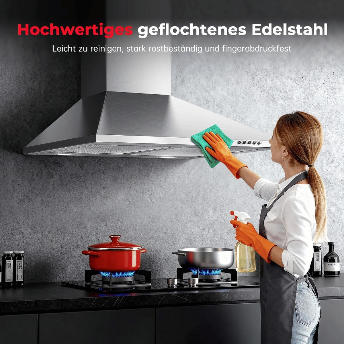 DUNSTABZUGSHAUBE EDELSTAHL Abluft Umluft LED-Beleuchtung 60 cm - Silberfarben, Metall (25.22/56.71/65.81cm) - Rolipo