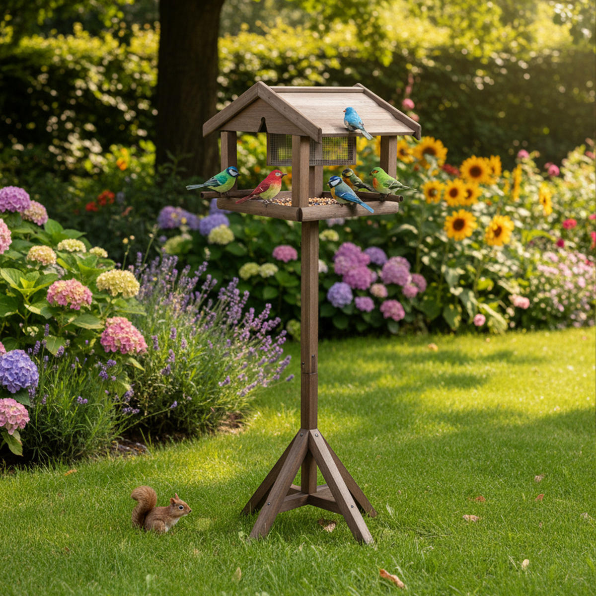 FÅGELMATARE Brun trä med stativ - Brun, Trä (50/117/50cm) - Relaxdays