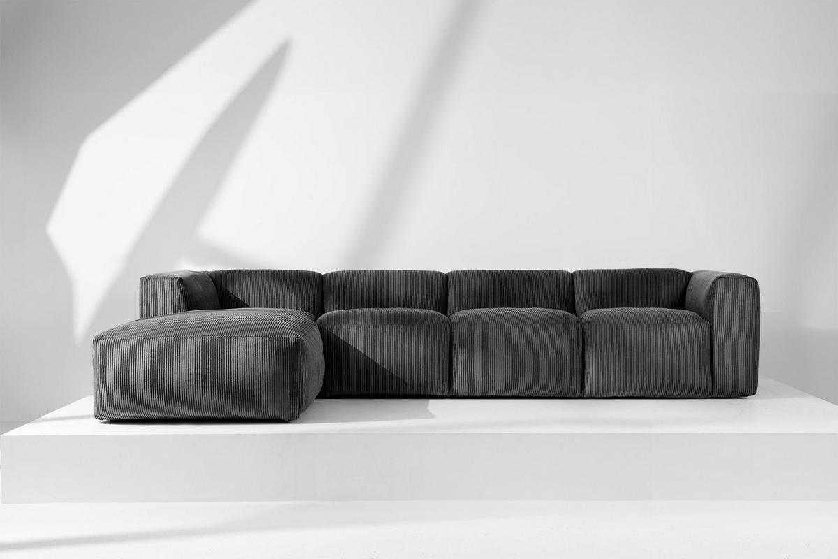 ECKMODULSOFA-LINKS BUFFO 6-Sitzer mit extrem weicher Sitzfläche, Kordstoff, grau - Grau, Textil (377/180cm) - KONSIMO®