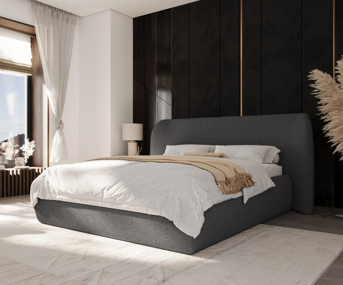 POLSTERBETT Bellano mit Stauraum 160/200 cm Anthrazit im Megan Stoff - Anthrazit/Schwarz, Holz/Holzwerkstoff (160/200cm) - AltaBeds