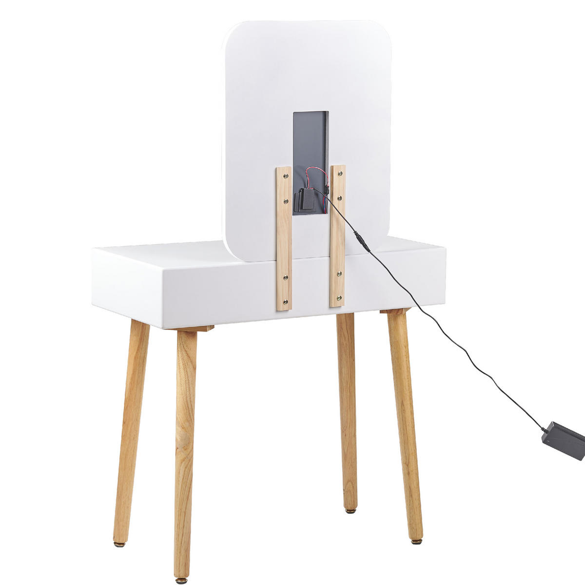 SCHMINKTISCH mit 2 Schubladen, LED-Spiegel und Hocker Weiß/Grau Dieppe - Hellbraun/Weiß, Holzwerkstoff (80/134/40cm) - Beliani