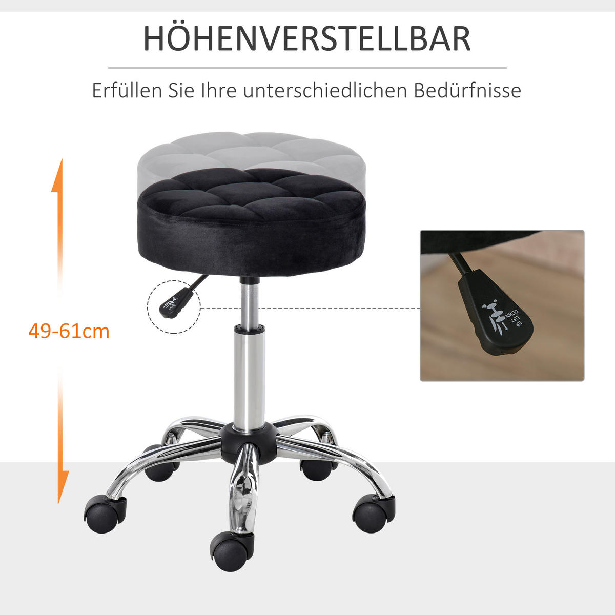 SALONSTUHL mit Rädern, Schwarz - Schwarz, Kunststoff (35/61/35cm) - HOMCOM