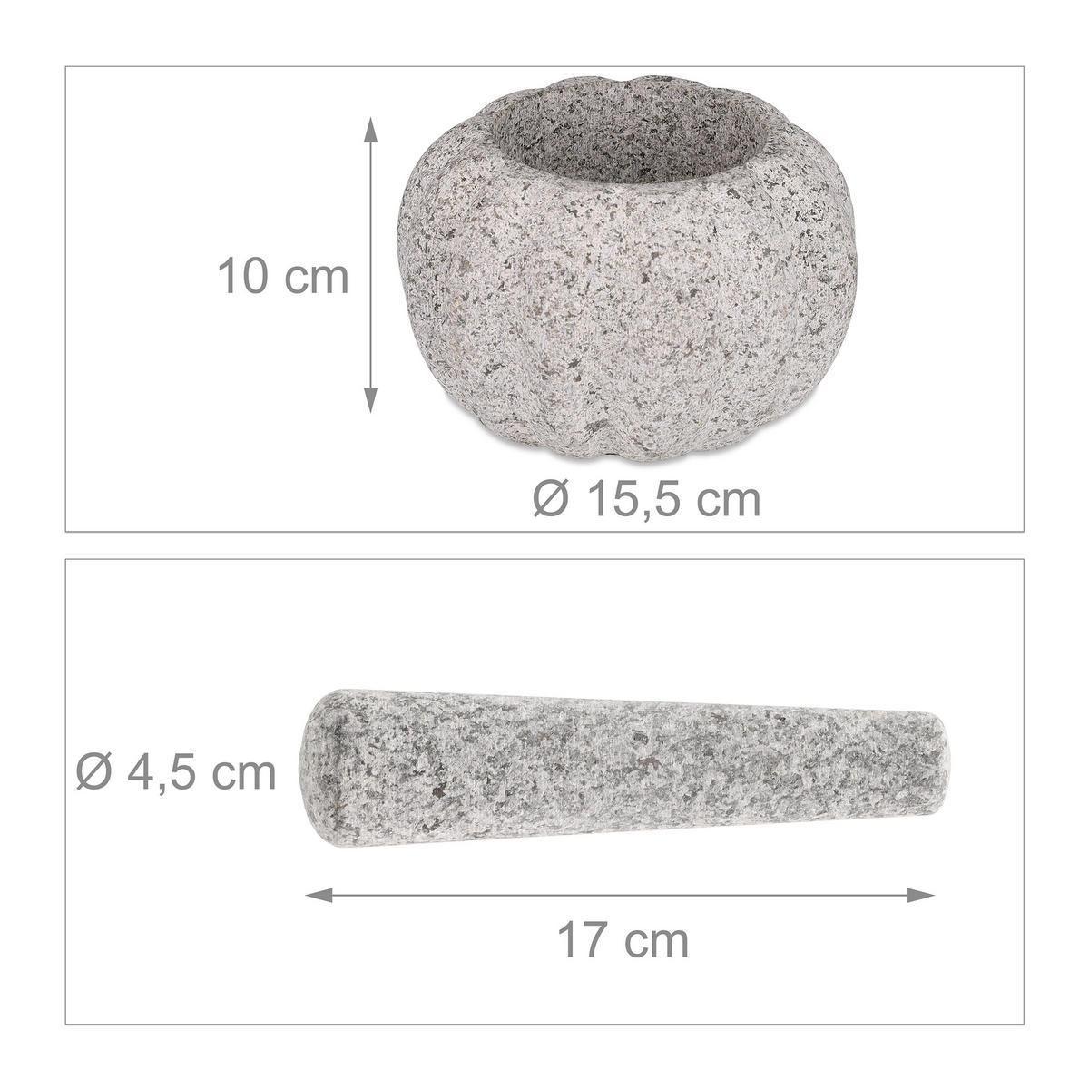 MÖRSER - Grau, Stein (15.5/10/15.5cm) - Relaxdays