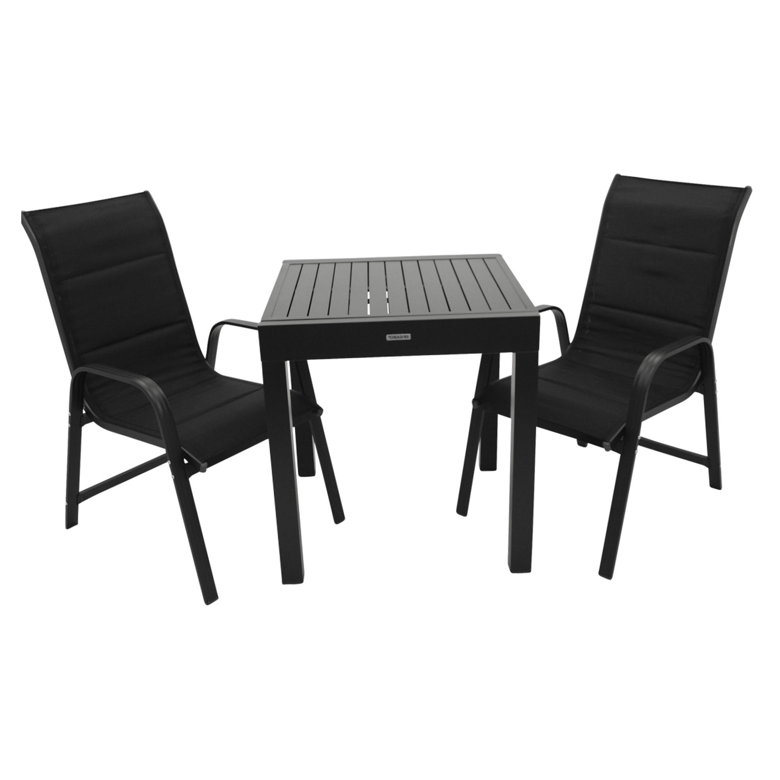 GARTEN-GARNITUR Ashford - 3-teiliges Gartenlounge-Set (2x Stapelsessel Hochlehner Aluminium dunkelgrau + Textilgewebe gepolstert schwarz - Schwarz, Metall - TPFGarden