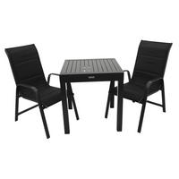 GARTEN-GARNITUR Ashford - 3-teiliges Gartenlounge-Set (2x Stapelsessel Hochlehner Aluminium dunkelgrau + Textilgewebe gepolstert schwarz - Schwarz, Metall - TPFGarden