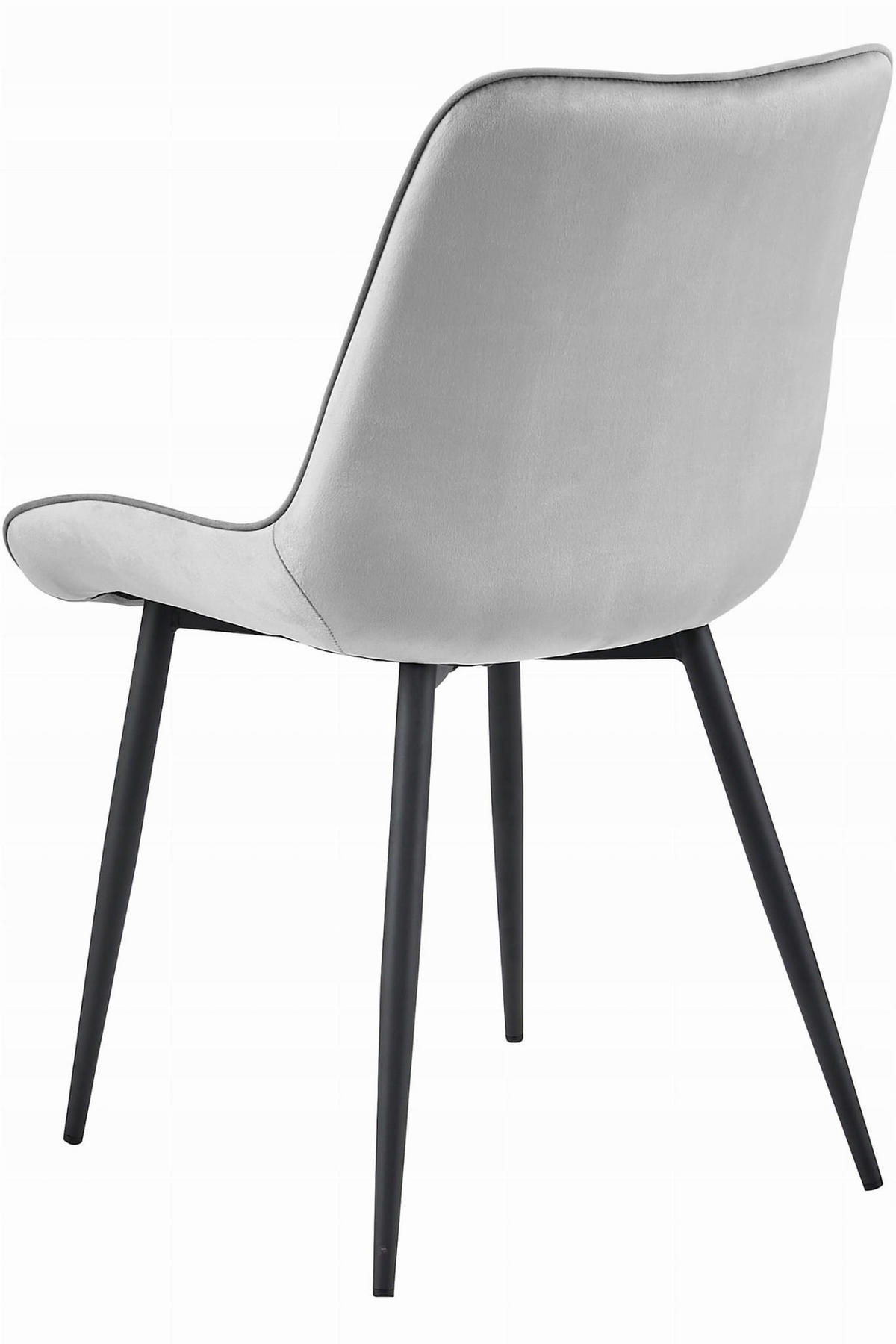 STUHL BARDI 4-er Set, Silbergrau, Schwarz, mit Samtstoff gepolstert - Hellgrau, Textil/Metall (56/84/62cm) - Komodee