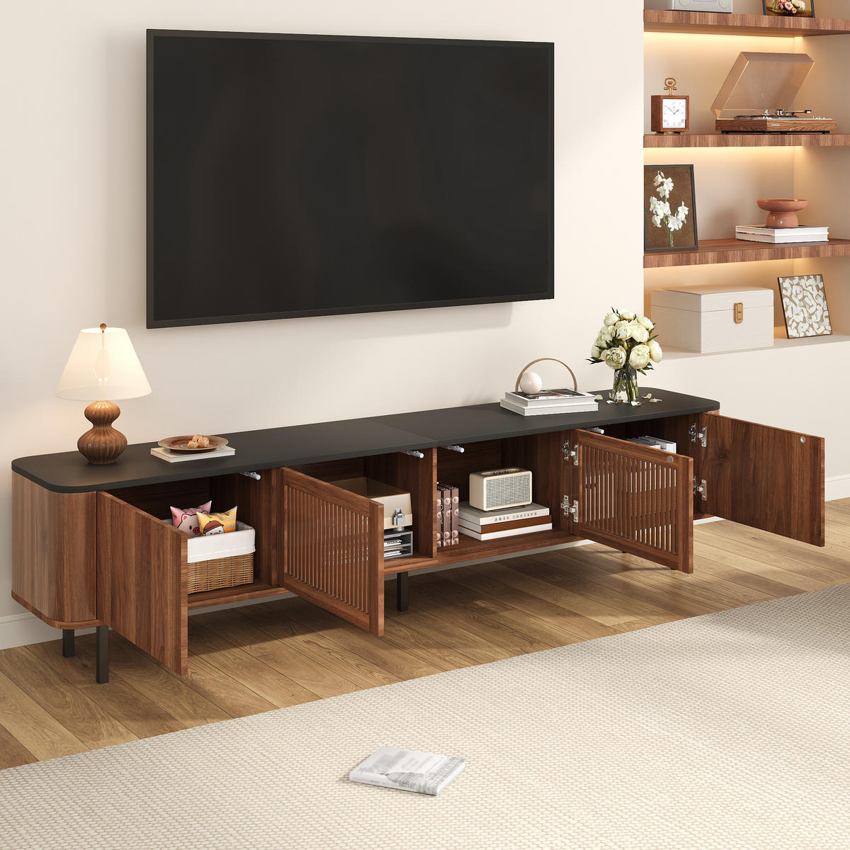 TV-SCHRANK 190cm modern niedrig TV-Ständer Design - Walnussfarben, Holzwerkstoff (35/45/190cm) - FLIEKS