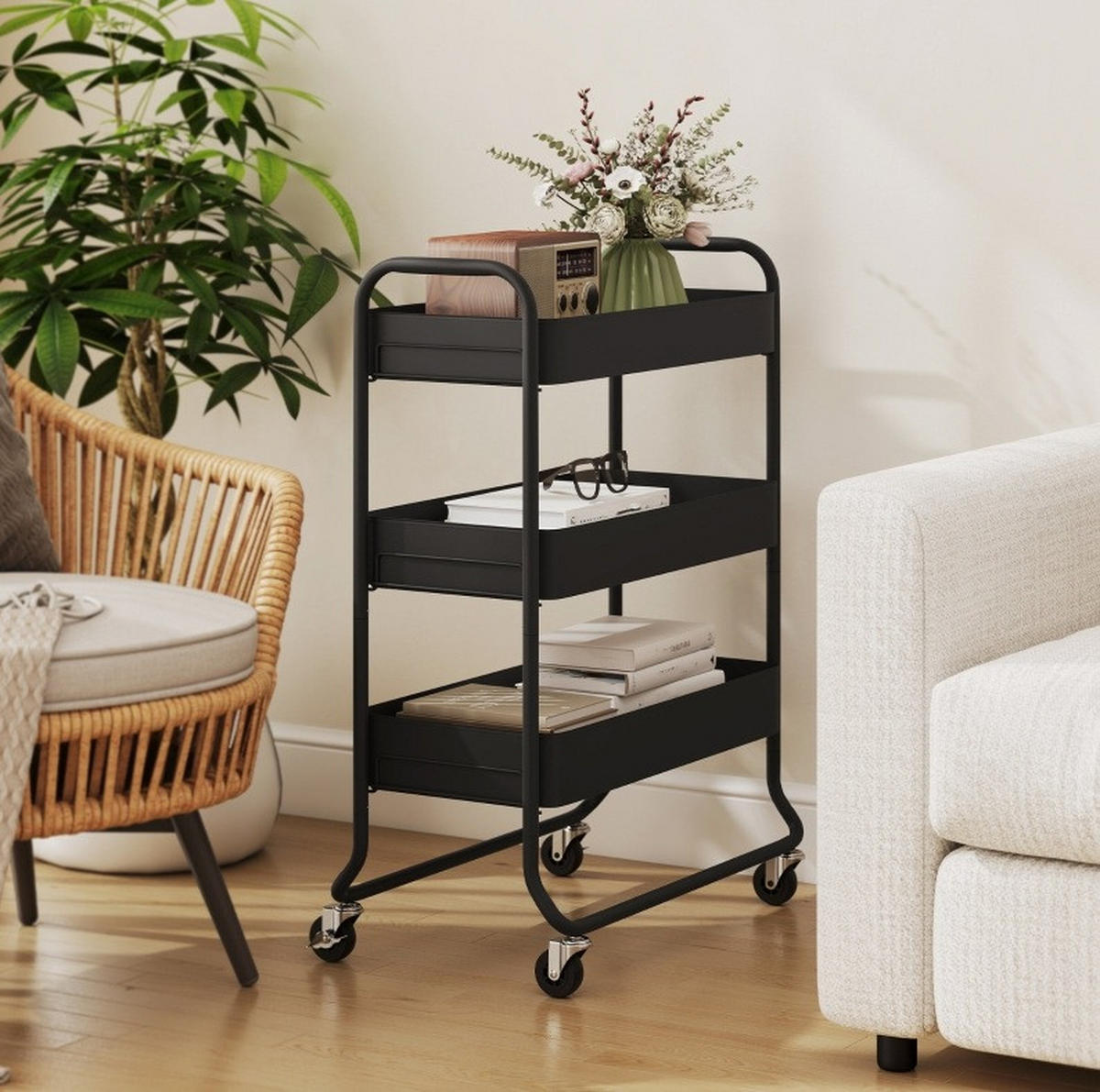 KÜCHENWAGEN mit 3 Körben 64,5 x 34 x 87 cm Schwarz - Schwarz, Metall (34/87/64.5cm) - Beauniv