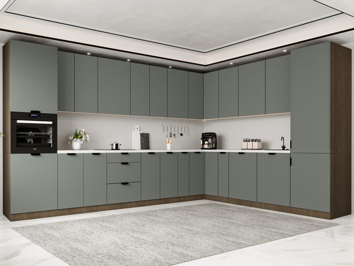 WINKELKÜCHE 385 x 285 cm - Sorento KS11-M385 - in Grün / Dunkle Eiche - Eichefarben/Schwarz, Holz/Metall (670/247/58cm)