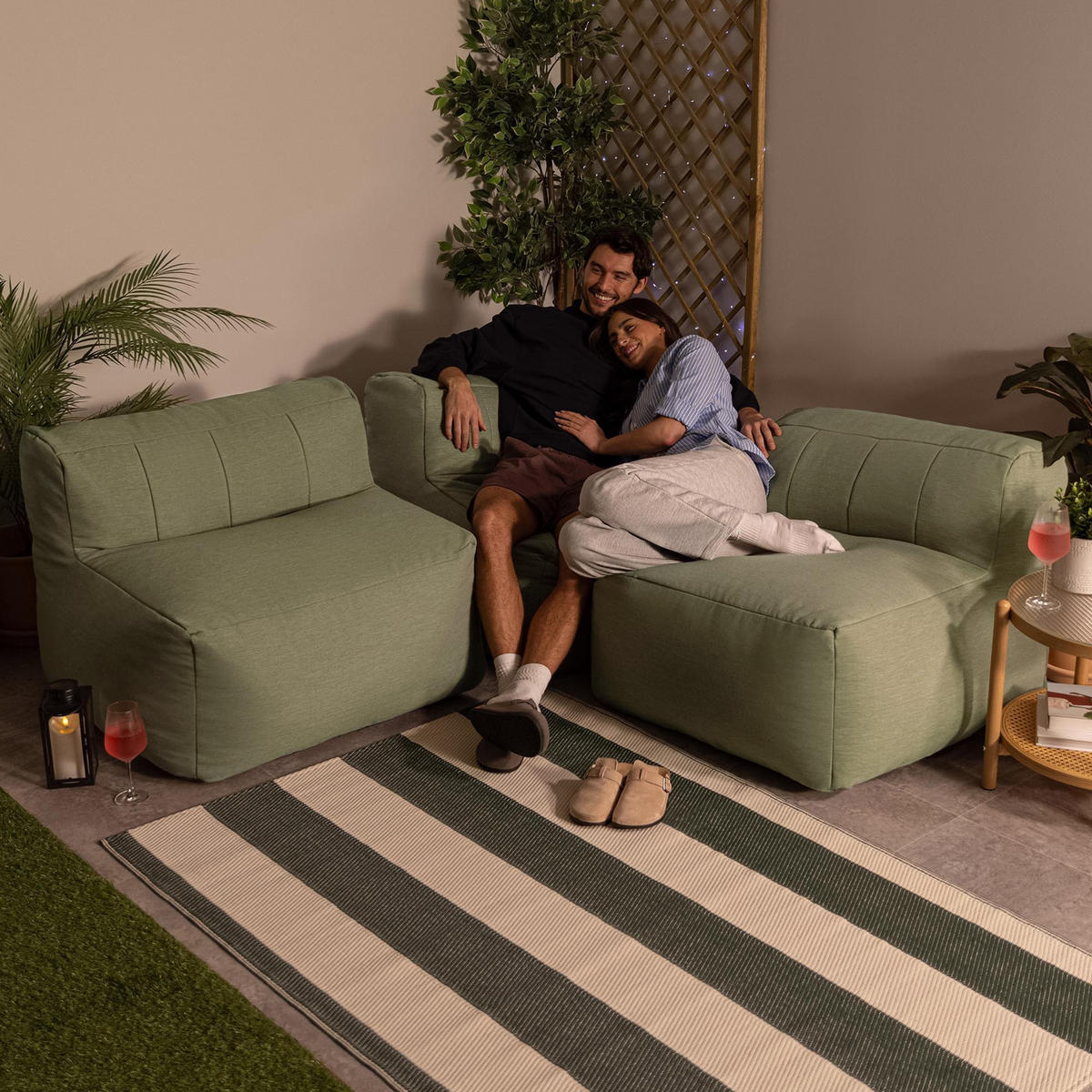 SITZSACK-SOFA Outdoor 3 tlg.: Ecksessel, 2 Sessel - Grün, Textil (290/68/100cm) - icon
