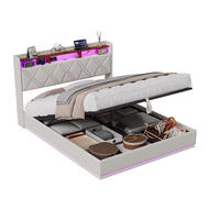 POLSTERBETT 160/200 cm Beige mit hydraulischem Stauraum, LED mit Ablage und USB - Beige, Metall (160/200cm) - EuroLiving