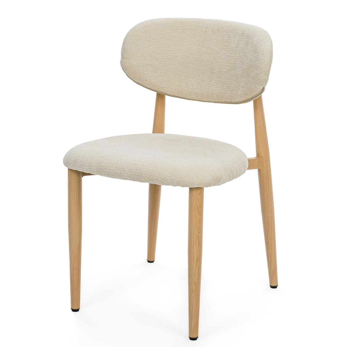 STUHL ALMO gepolstert Beine in Holzoptik - creme - Chenille - Eichefarben/Creme, Textil/Metall (47/77/54cm) - NEW HOME