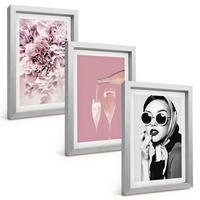 BILDER SET 3er Set - 20x30 cm Silberner Rahmen - Rosenblüten und eine elegante Dame - Silberfarben, Kunststoff (20/30cm) - TULUP