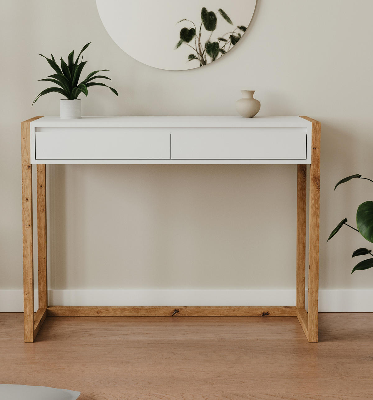 SCHREIBTISCH weiß, Eiche Artisan 100 cm, Laptoptisch mit Schubkästen - Eiche Artisan/Weiß, Holzwerkstoff (35/100/75cm) - Furn.Design