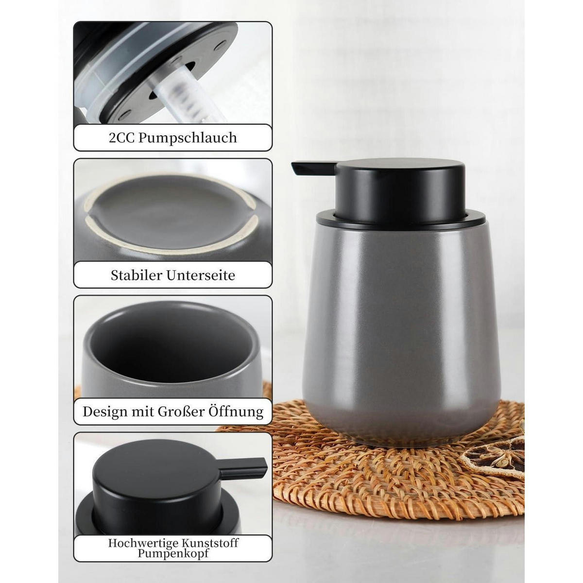 SEIFENSPENDER Keramik Grau 350 ml - Grau, Keramik (5.8/12.5/9.2cm)