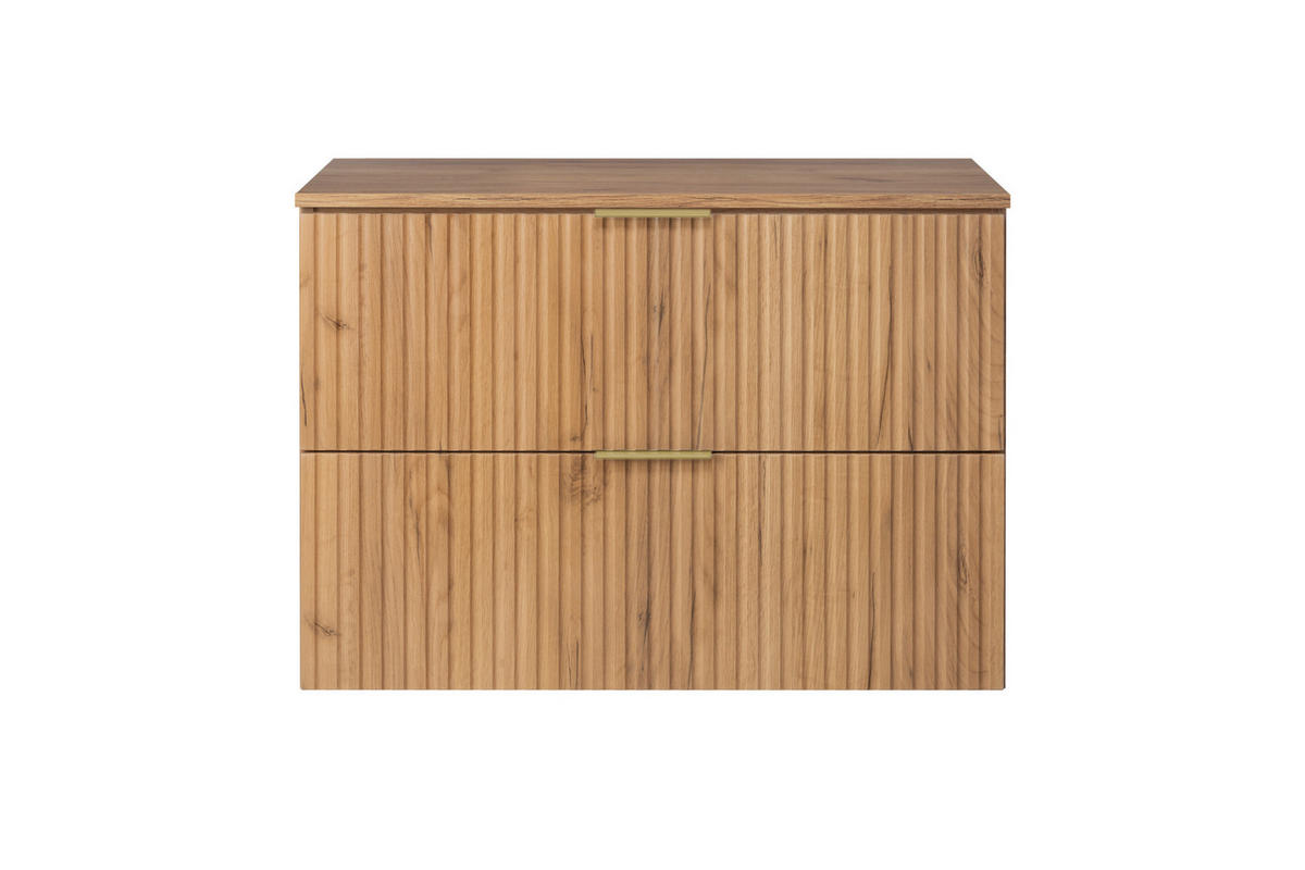WASCHBECKUNTERSCHRANK, Eiche Craft, 80 x 57 x 46 cm, goldener Griff + Arbeitsplatte - Eichefarben/Goldfarben, Holzwerkstoff (80/57/46cm) - 3XE LIVING