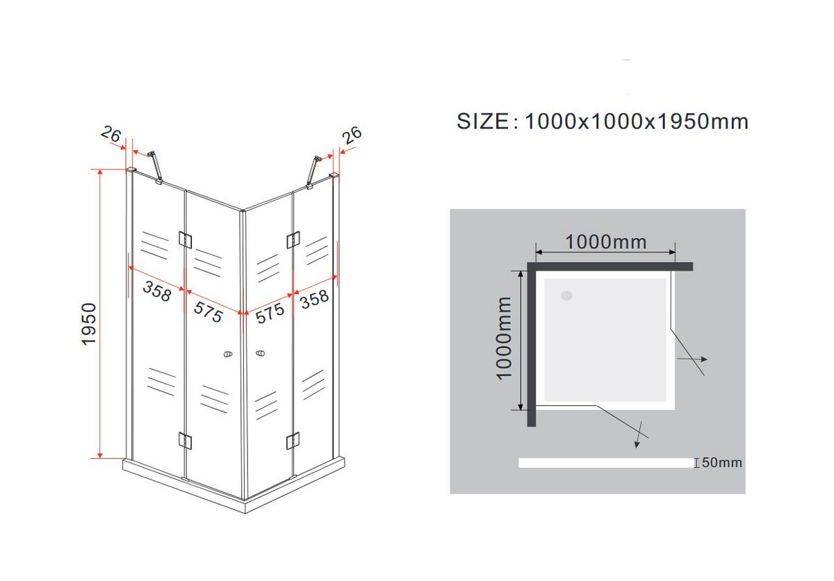 DUSCHKABINE CORNO Klar 100 x 100 x 195 cm 8 mm ESG - Klar, Glas (100/100/195cm) - Glasdeals