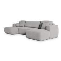 WOHNLANDSCHAFT SENTUM N Hellgrau Boucle-Stoff mit Schlaffunktion - Hellgrau, Holz (330/90/148cm) - MASSENO