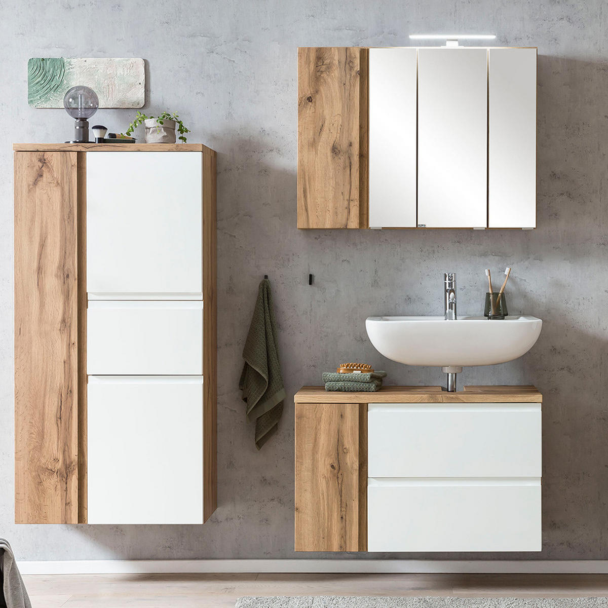 BADMÖBEL-SET 3-TLG. Vasto-03 - Weiß, Holzwerkstoff (165/200/35cm) - Lomado