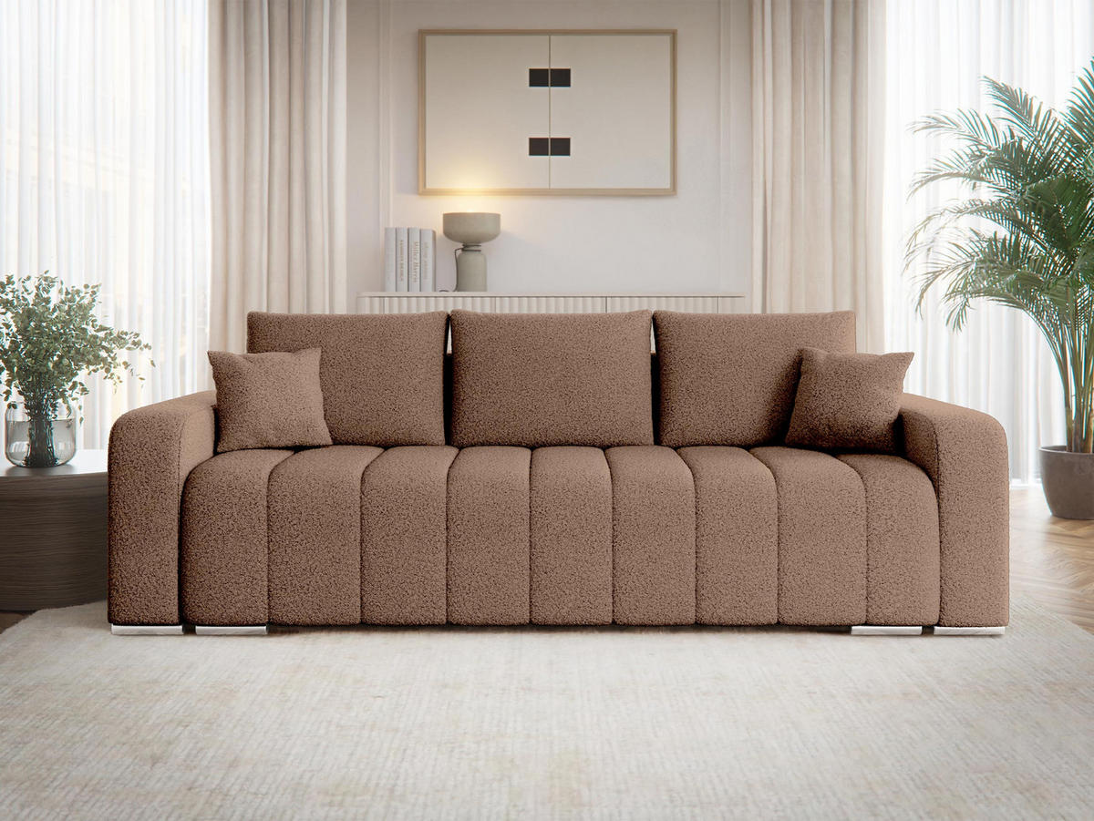 SCHLAFSOFA Pufetto Boucle - Hellbraun/Silberfarben, Holz/Textil (244/86/90cm) - MIRJAN24