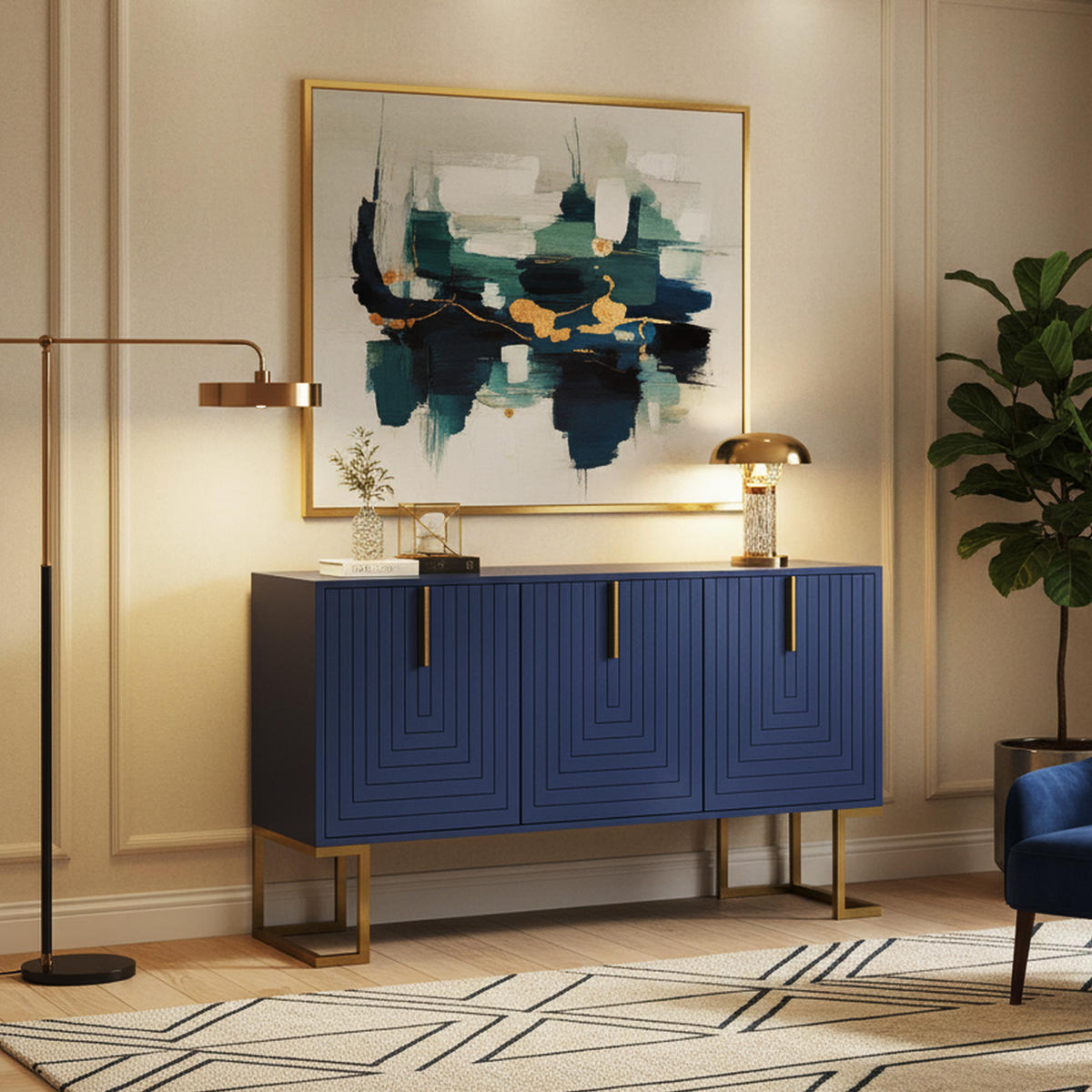 SIDEBOARD Verstellbare Regalböden,138/40/80,5 cm - Blau, Holzwerkstoff/Metall (40/80.5/138cm) - Urban Meuble