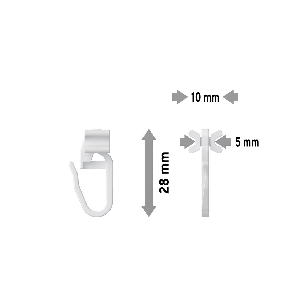 FALTENGLEITER MIT FALTENHAKEN für Innenläufe / Gardinenschienen mit Nutbreite 5,4 bis 6 mm, Packung 100 Stück - Weiß, Kunststoff (1.1/2.8/1cm) - INTERDECO