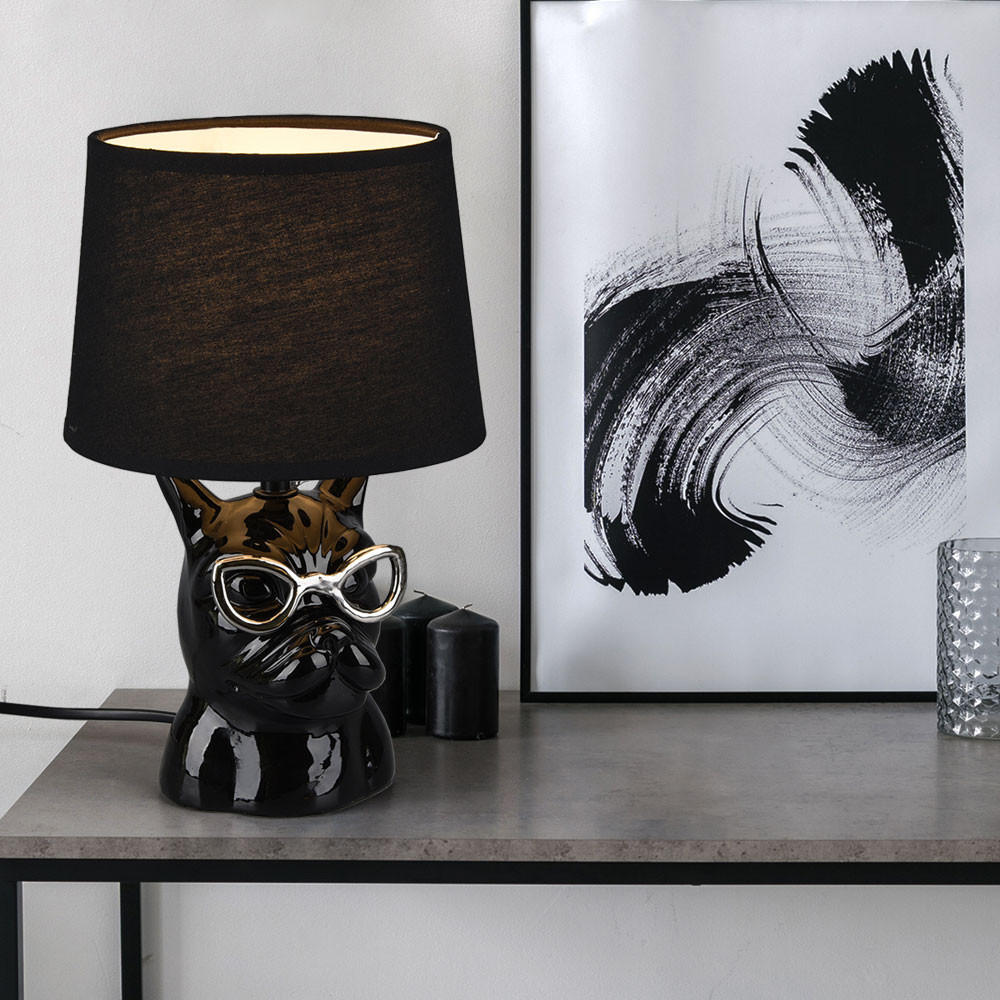 TISCHLEUCHTE Keramik Schwarz Textil - Schwarz, Textil (18/18/29cm)