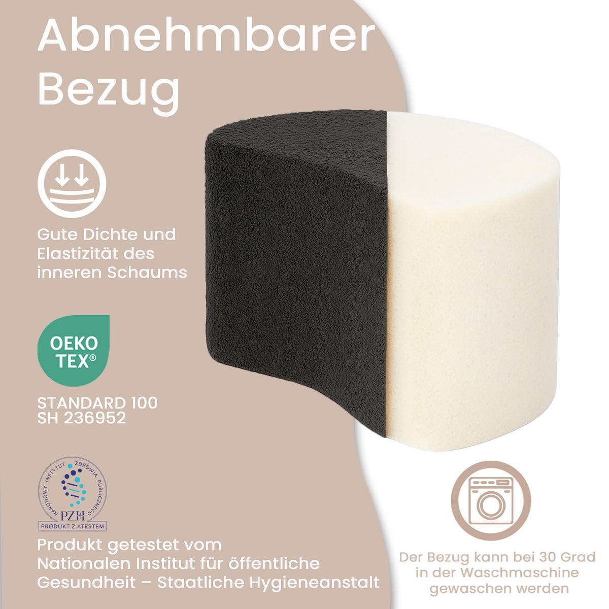 SITZSACK Halbmond 54/36/35 cm, weicher Bouclé 315 g/m², Hellgrau - Hellgrau, Textil (36/35/54cm) - Dreamroots