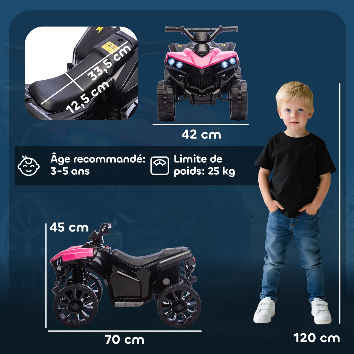 ELEKTRO-QUAD DE-13166 LED-Scheinwerfer Rosa - Pink, Metall (70/42/45cm) - ComfortXL