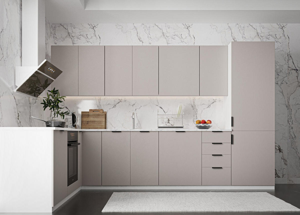 WINCKELKÜCHE 330 × 210 cm Sorento K52-M330 - Beige/Weiß, Holz/Metall (330/212/210cm)