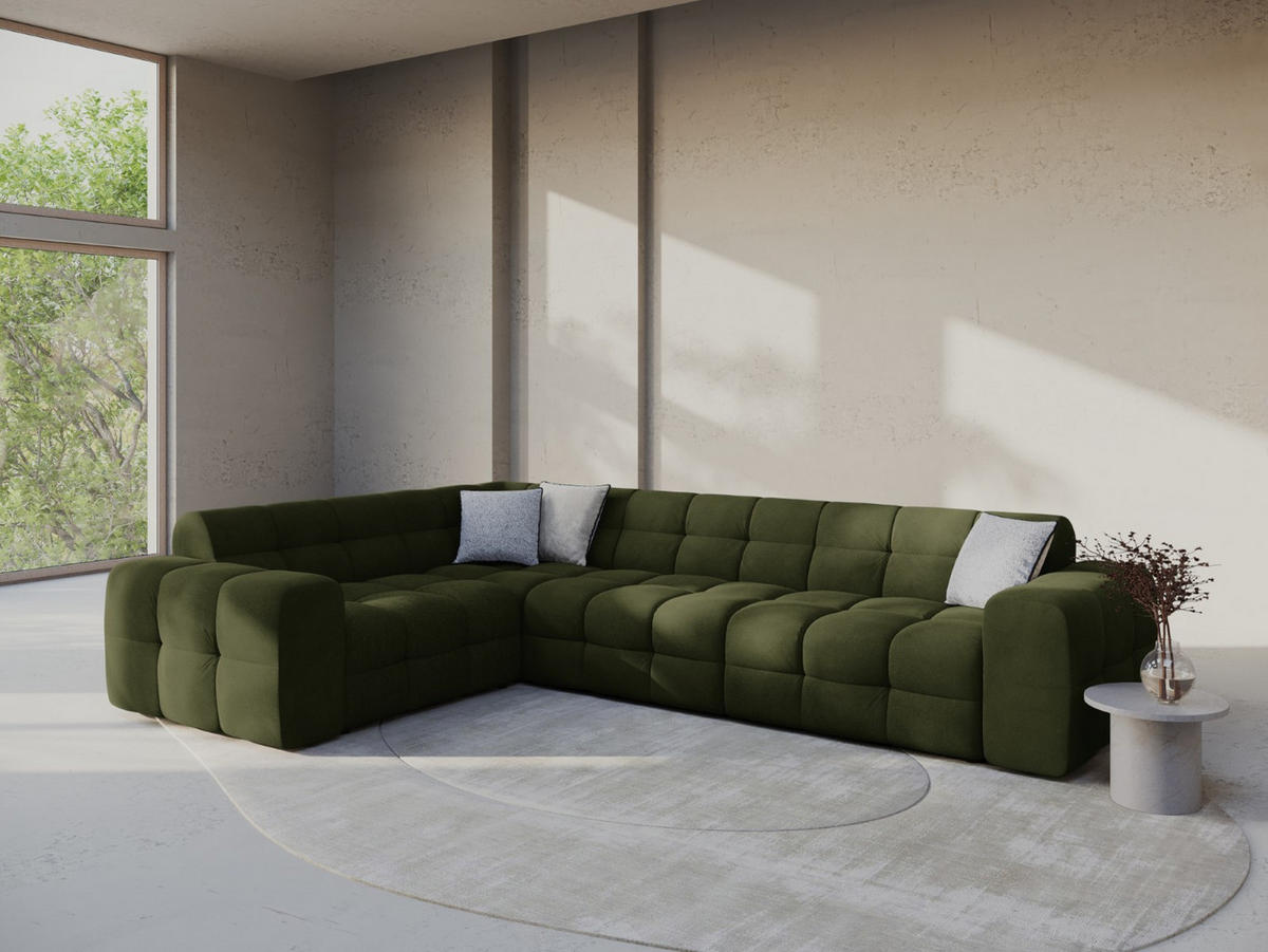 ECKSOFA links Kendal aus Samt armeegrün 6 Sitzplätze - Olivgrün, Textil (231/332cm) - Micadoni