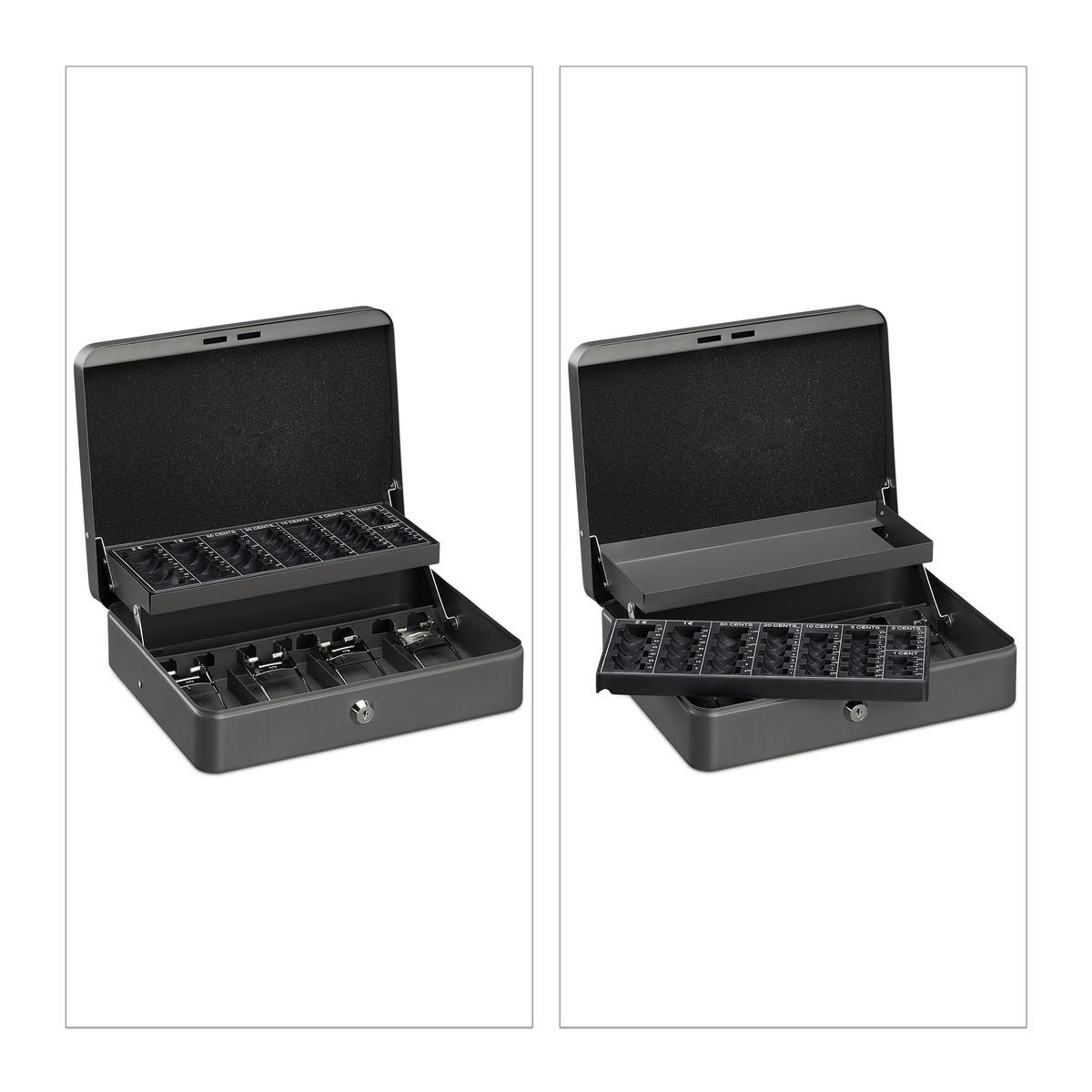 GELDKASSETTE Euro-Münzzählbrett - Grau, Kunststoff/Metall (30.5/8.5/24.5cm) - Relaxdays