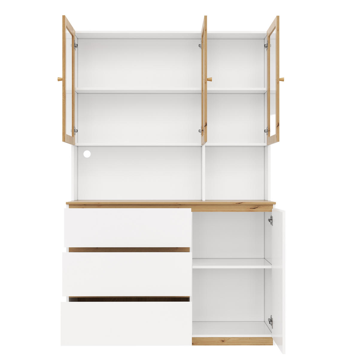 VITRINE 120cm Weiß Eiche LED Hochschrank modern - Multicolor, Holzwerkstoff (120/200/40cm) - FLIEKS