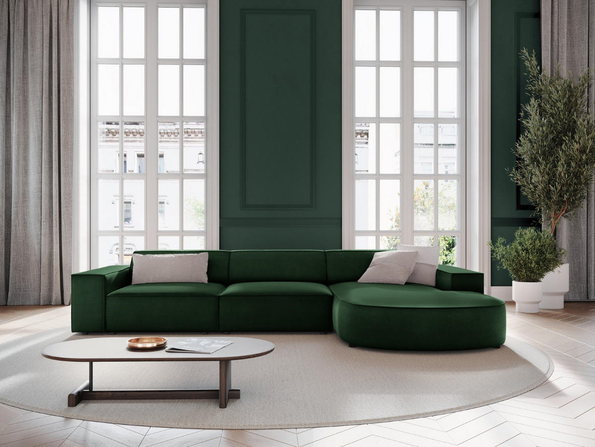ECKSOFA rechts Jodie aus Samt flaschengrün 4 Sitzplätze - Dunkelgrün, Textil (166/284cm) - Micadoni