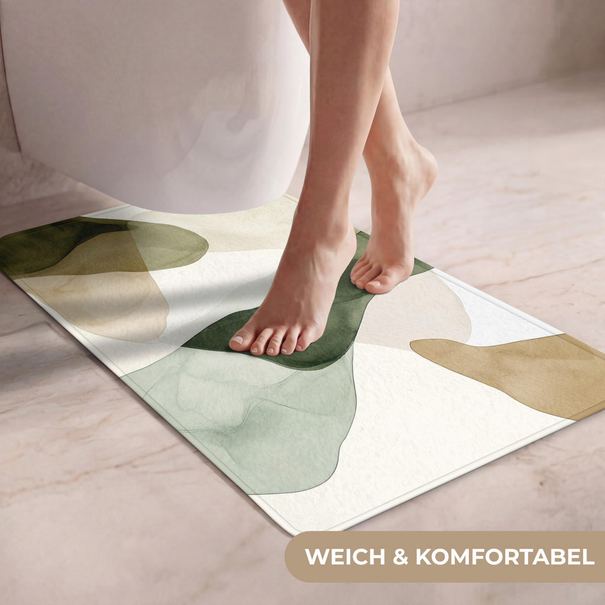 WC-VORLEGER Japandi - Abstrakt - Grün WC Teppich 50x80 cm - Grün, Kunststoff/Textil (50/1cm) - OnlyWow