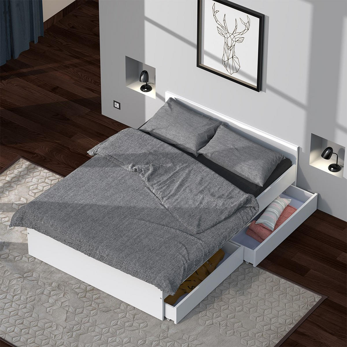 BETT KAPPA mit Schubladen/ Bett 140x190 - Weiß - Weiß, Holzwerkstoff (140/190cm) - Weber Industries