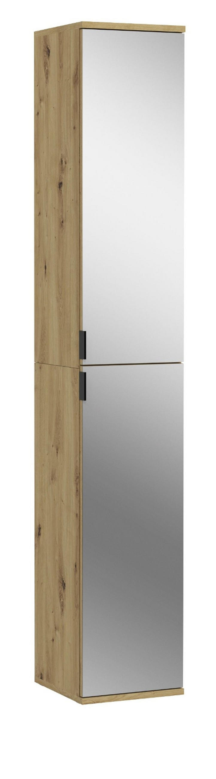 SCHUHSCHRANK Eiche 30 cm, Flurschrank mit Spiegeltüren - Schwarz/Eiche Artisan, Glas/Holzwerkstoff (30/193/34cm) - Inn.Furn