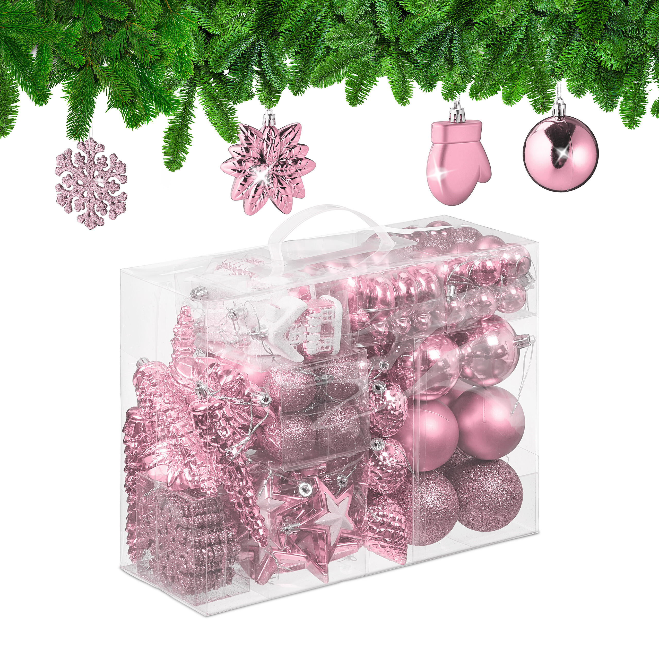 100-TLG.WEIHNACHTSKUGELN-SET - Rosa, Kunststoff (30/24/12cm) - Relaxdays