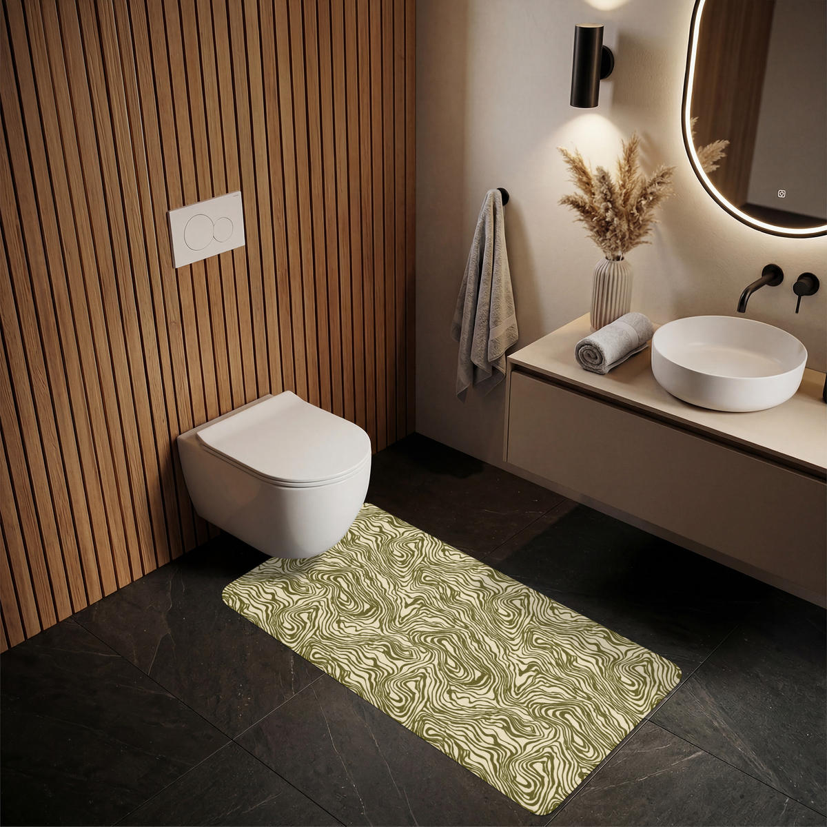 KOUPELNOVÁ PŘEDLOŽKA Abstraktní - Mramor - Zelený 60x120 cm - tmavě zelená, textil/plast (60/120cm)