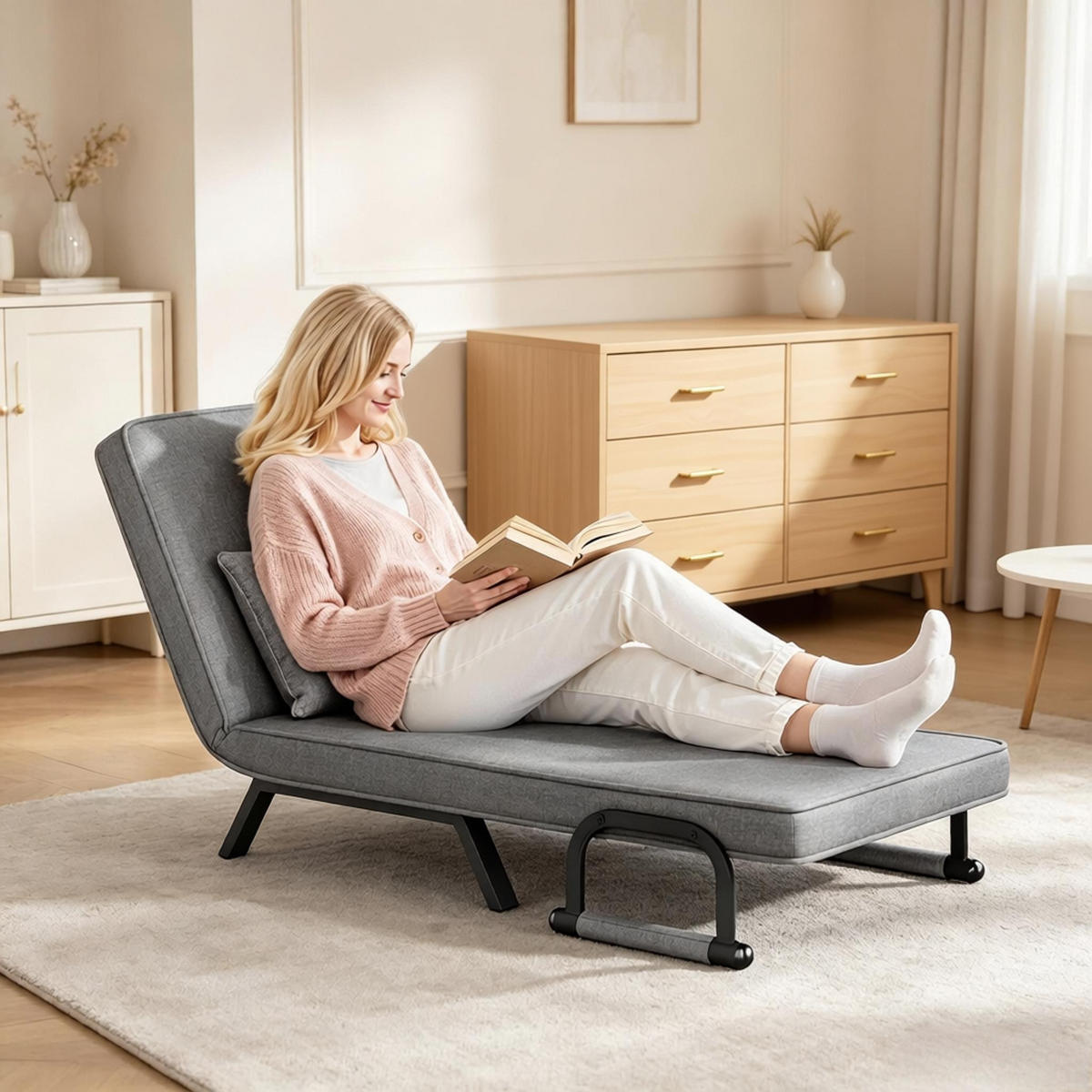 SCHLAFSESSEL 3-in-1 mit Bettfunktion, DE-42147, Dunkelgrau - Dunkelgrau, Metall (66.5/82/65cm) - ComfortXL
