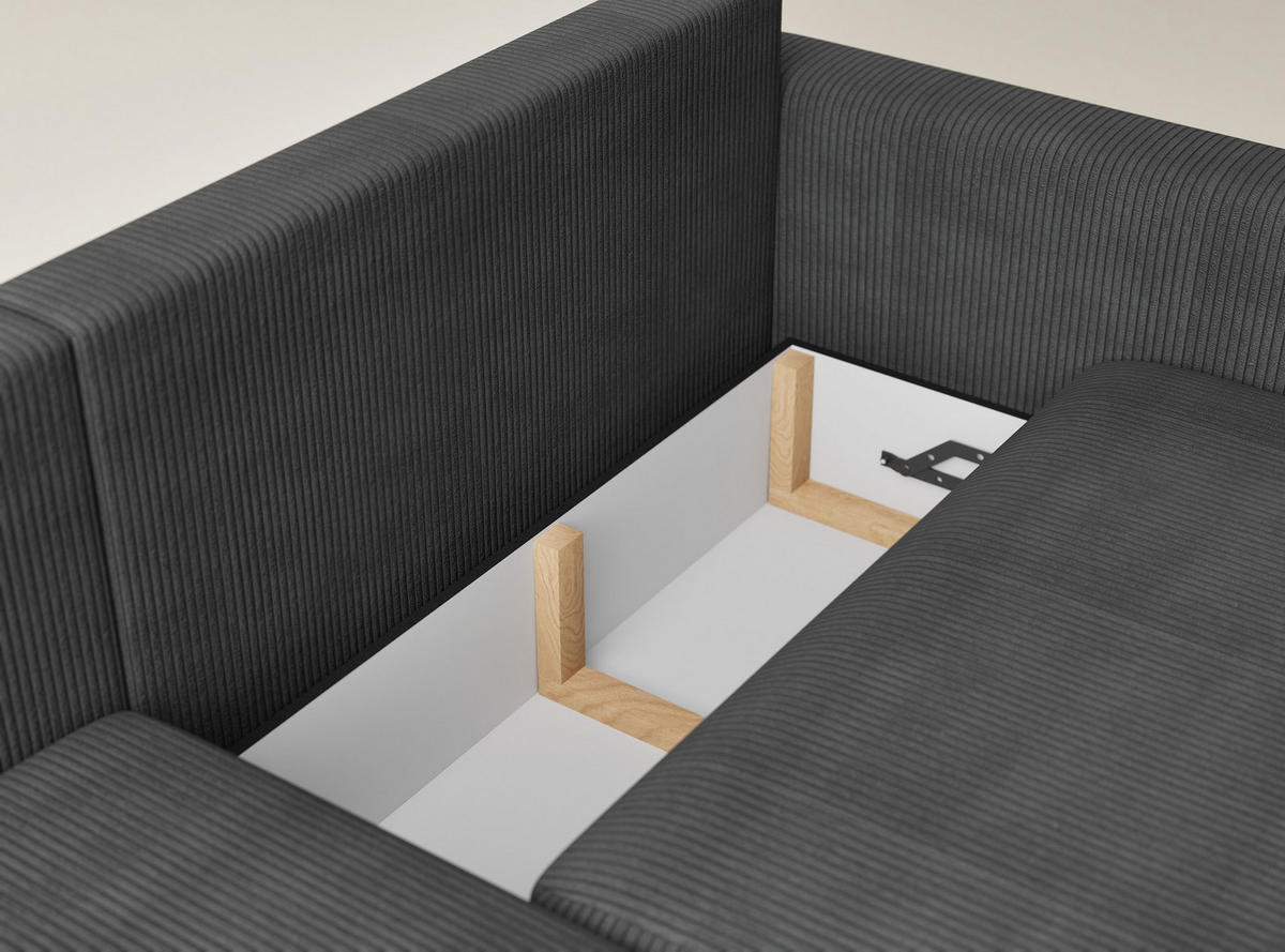 ECKSOFA MIT SCHLAFFUNKTION Leon Anthrazit Samtstoff - Anthrazit/Schwarz, Holz/Holzwerkstoff (148/239cm) - Maison de Reve