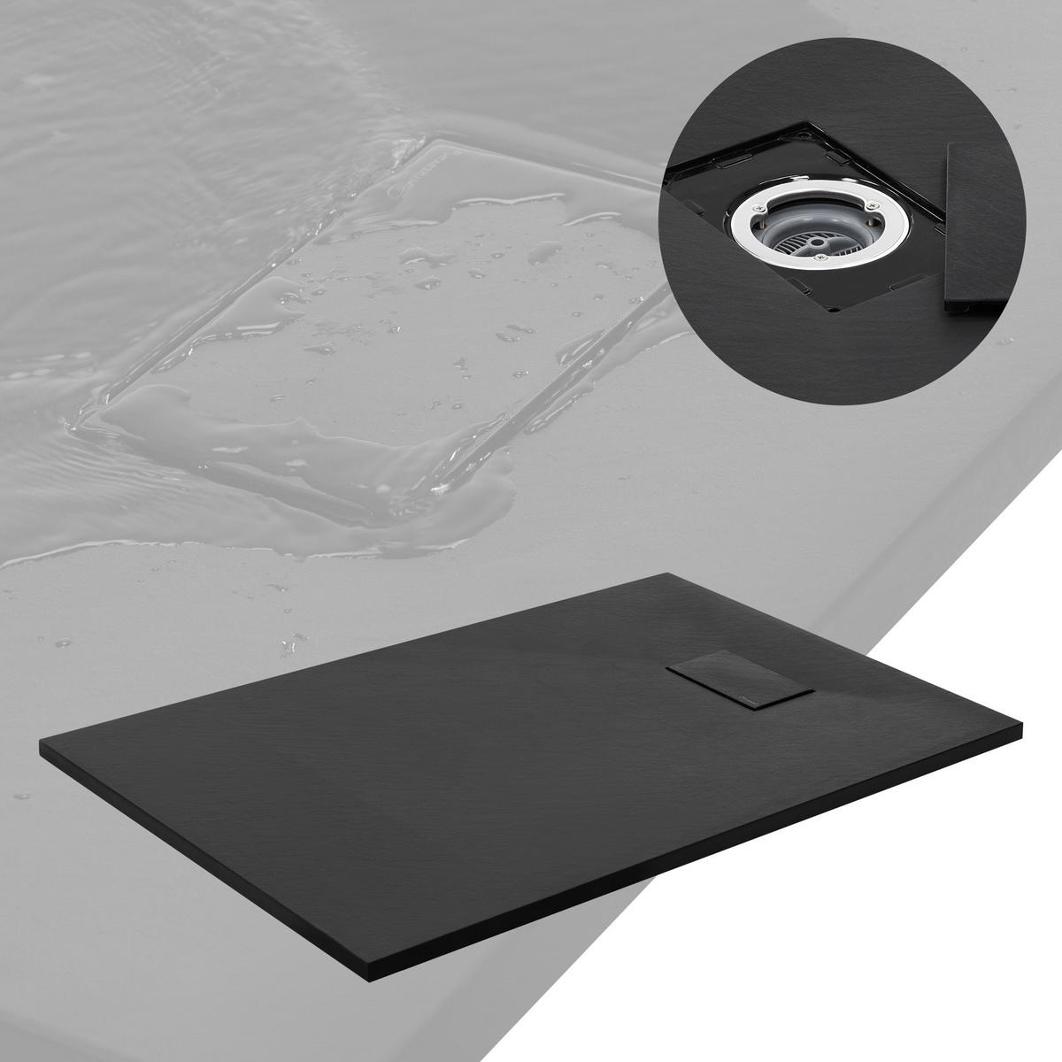 SPRCHOVÁ VANUŠKA 120x80 cm černá s odtokovou sadou z SMC - černá, plast (80/3/120cm) - LuxeBath