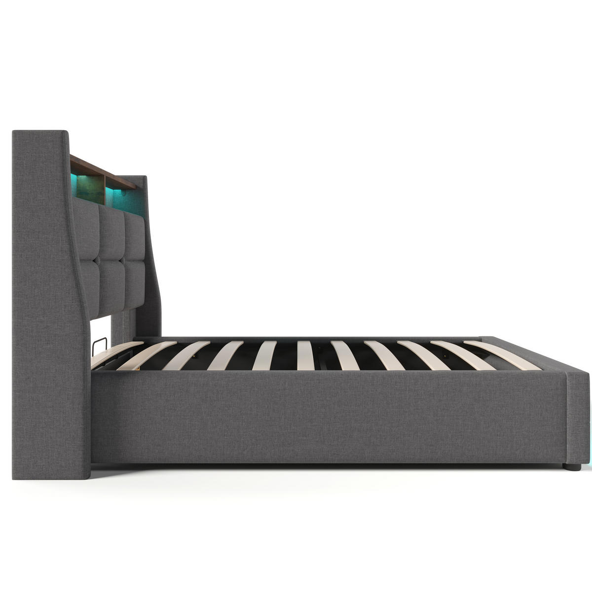 POLSTERBETT mit LED-Beleuchtung 90/200 cm mit USB, Bettkasten und gepolstertem Kopfteil - Grau, Textil (90/200cm) - BEAOK