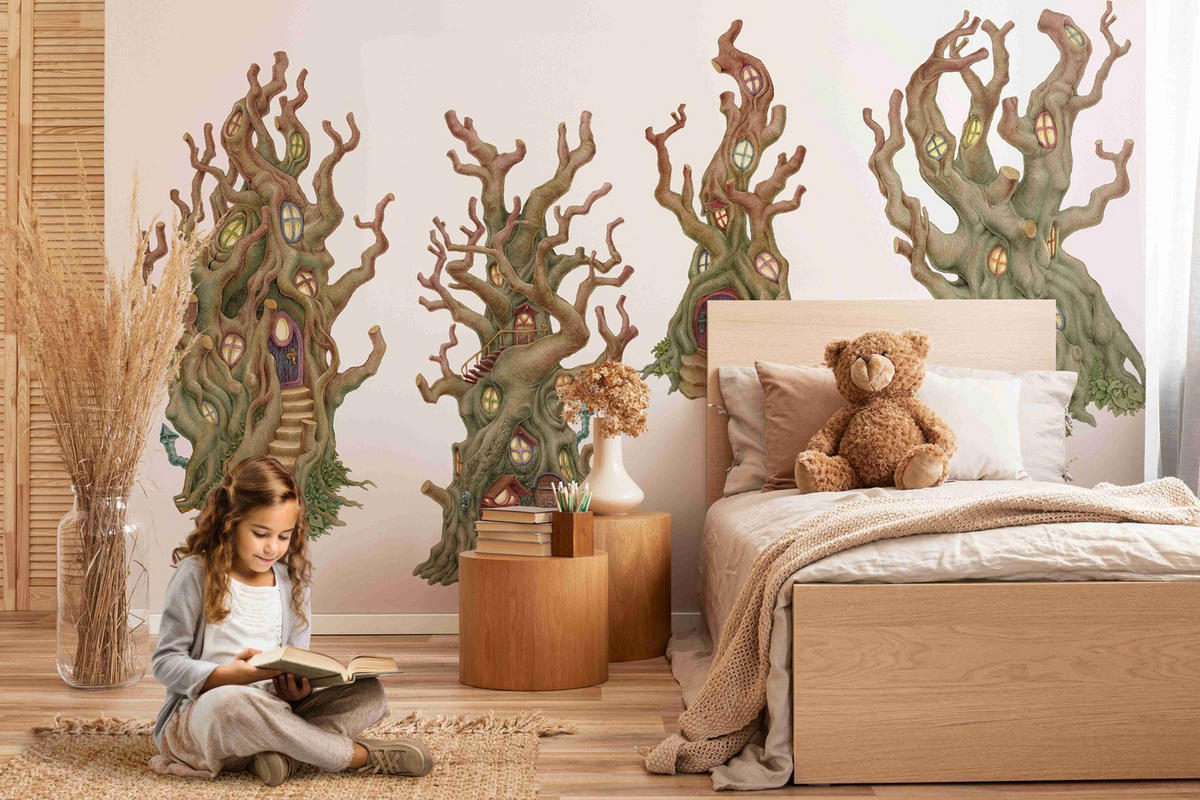 WANDAUFKLEBER 100x179cm - Waldhäuser - Multicolor, Kunststoff (100/179/0.1cm) - Wallfluent