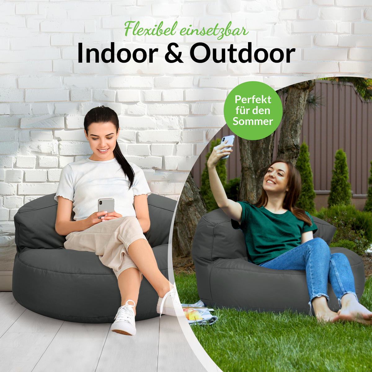 INDOOR OUTDOOR SITZSACK Lounge Sofa - Dunkelgrau, Textil (90/50/50cm) - Green Bean